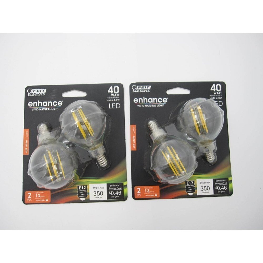 New Lot of 4 Feit 40‎ Watt Replacement LED Soft White 2700K Dimmable 3.8 W Bulb